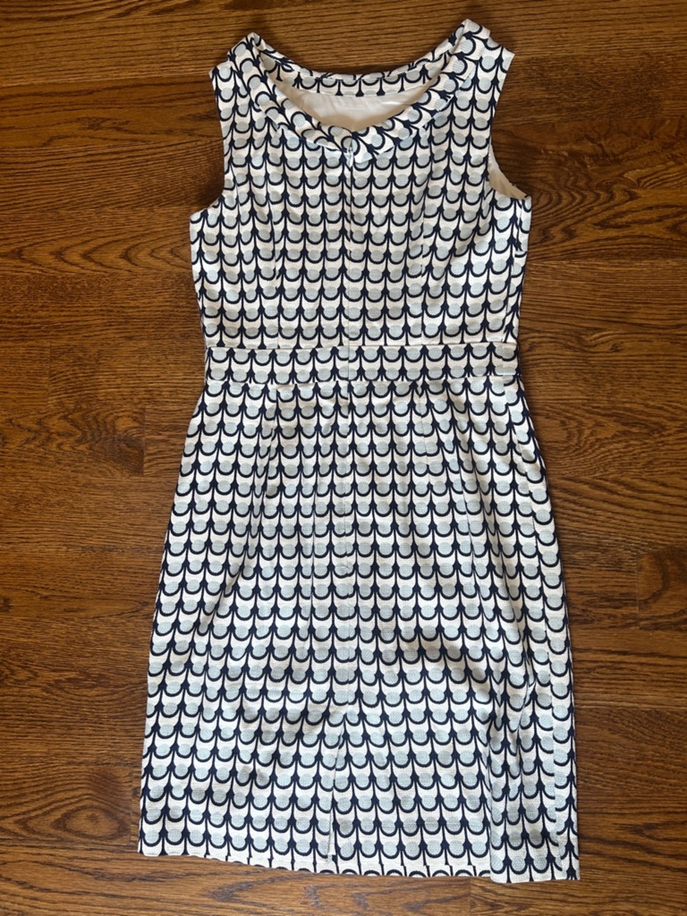 Boden blue white Sleeveless Lined Sheath Textured Dress geo dot print dress Sz 6 - Picture 3 of 10
